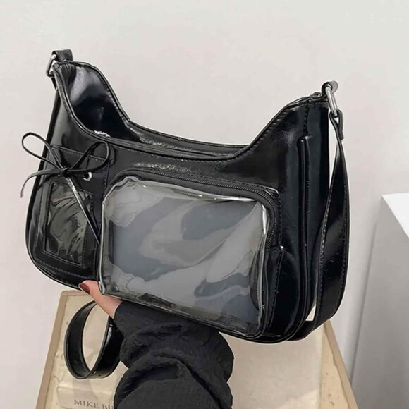 Trendy Black Clear Panel Crossbody Bag - Perfect for Gatherings & Events - Picture 6 of 8